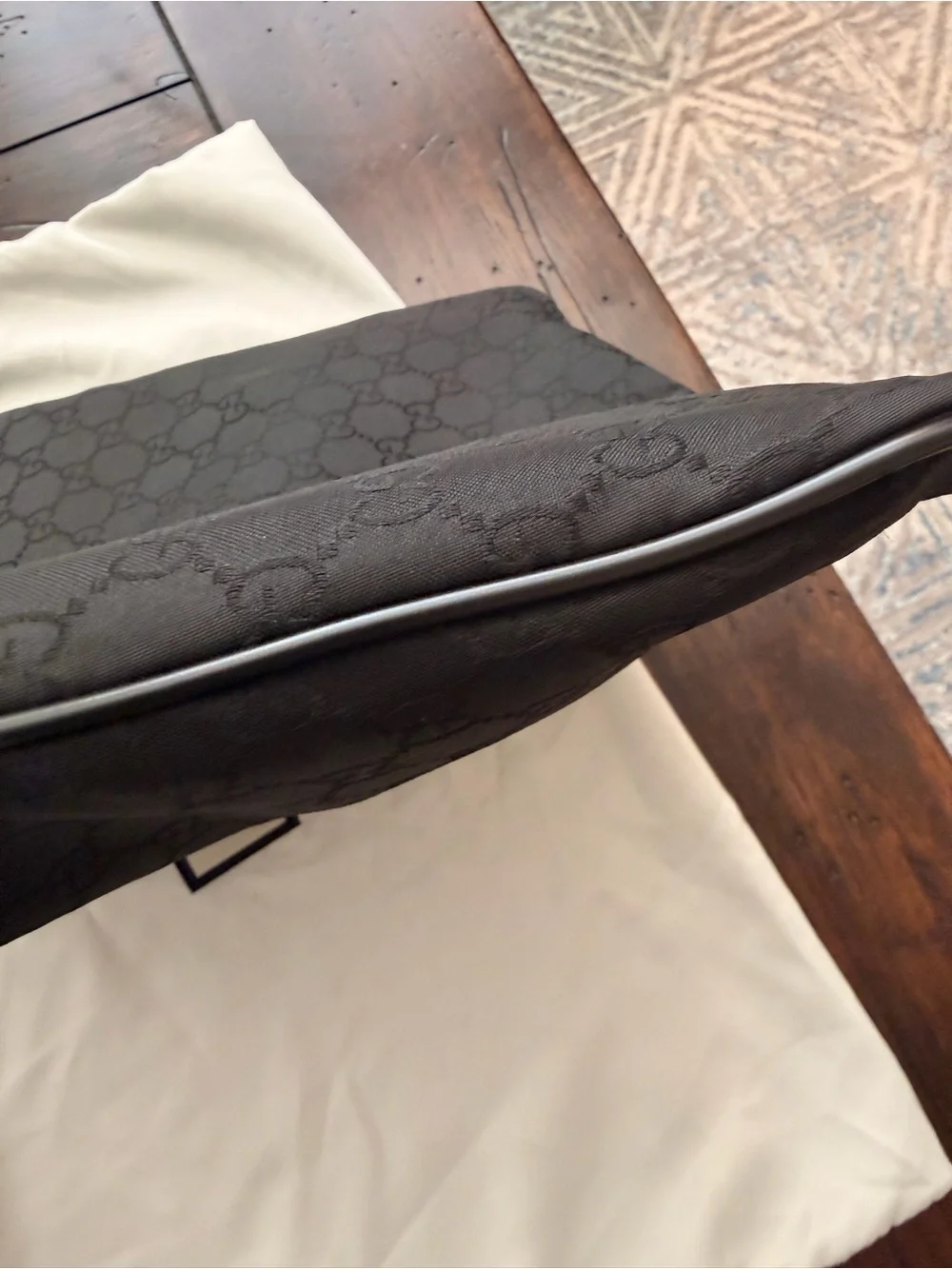 Gucci Black GG Nylon Messenger Crossbody with Striped Strap